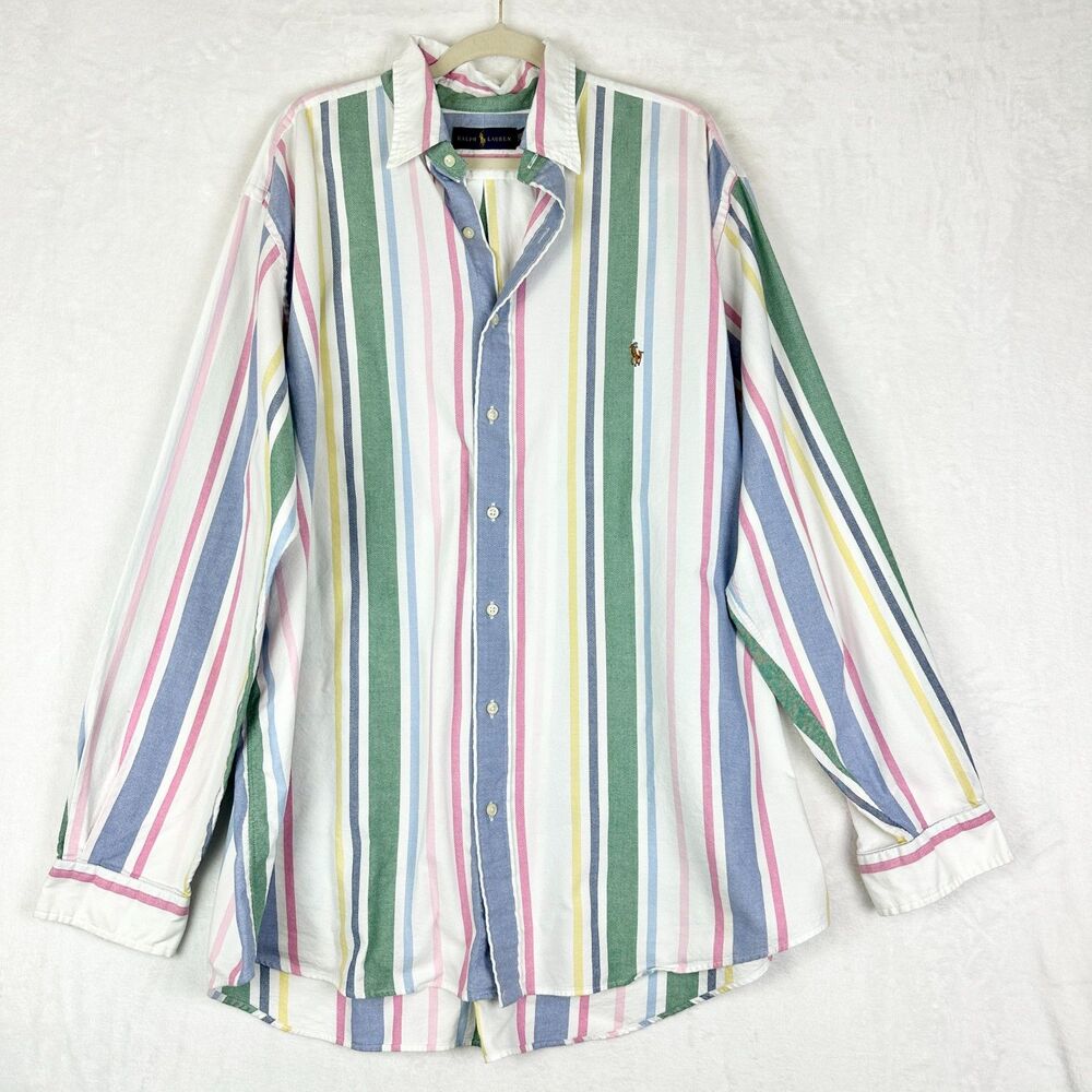 Ralph Lauren Men's Striped Oxford Button Down Shirt Size 2XLT Tall Flesh Pony